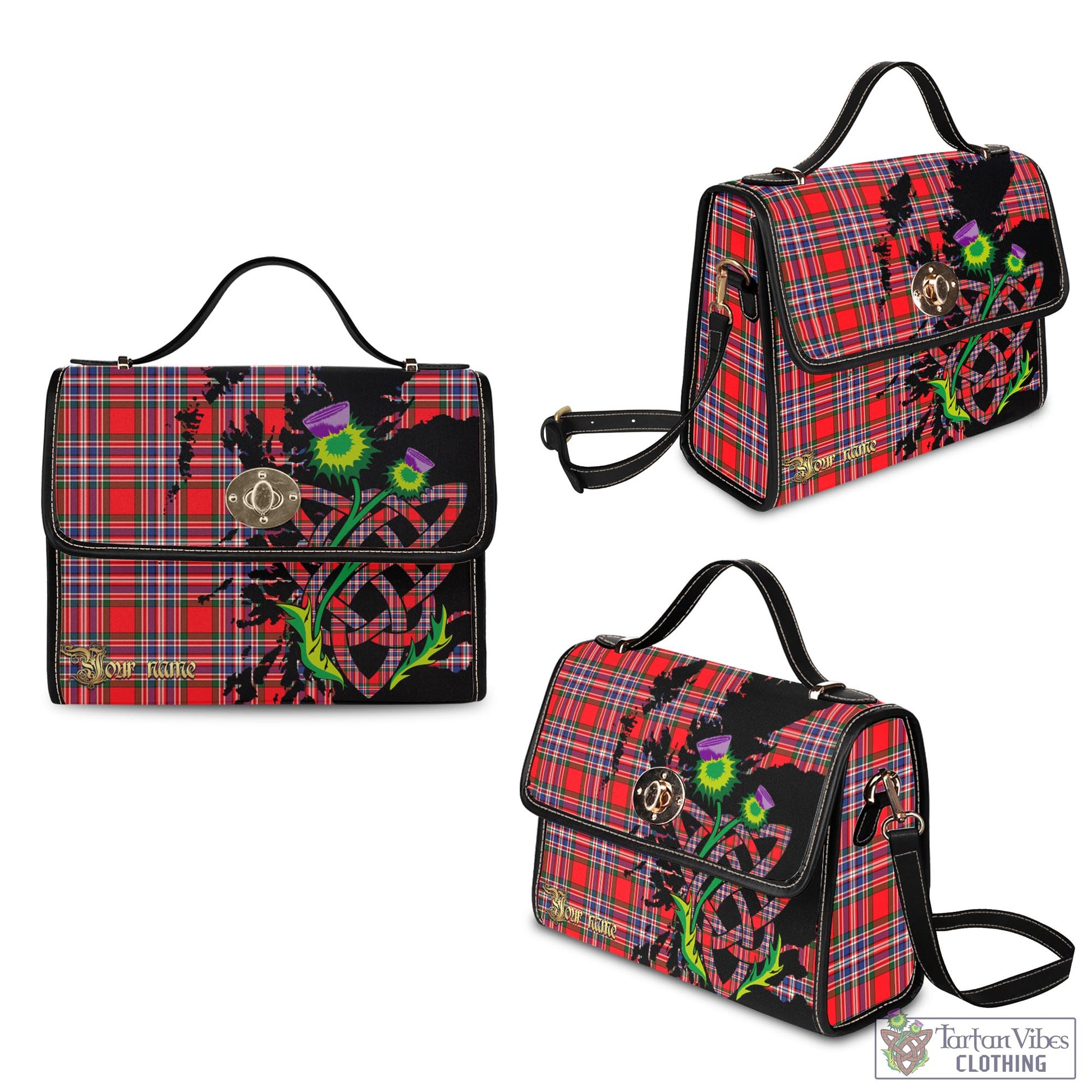 Tartan Vibes Clothing MacFarlane Modern Tartan Waterproof Canvas Bag with Scotland Map and Thistle Celtic Accents