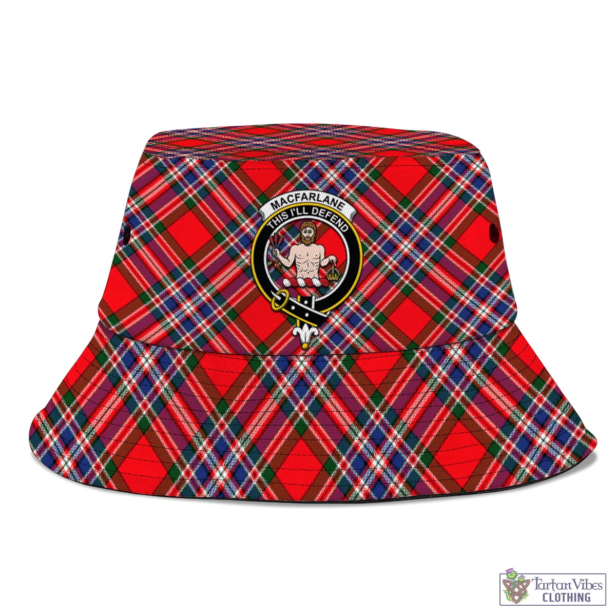 Tartan Vibes Clothing MacFarlane Modern Tartan Bucket Hat with Family Crest