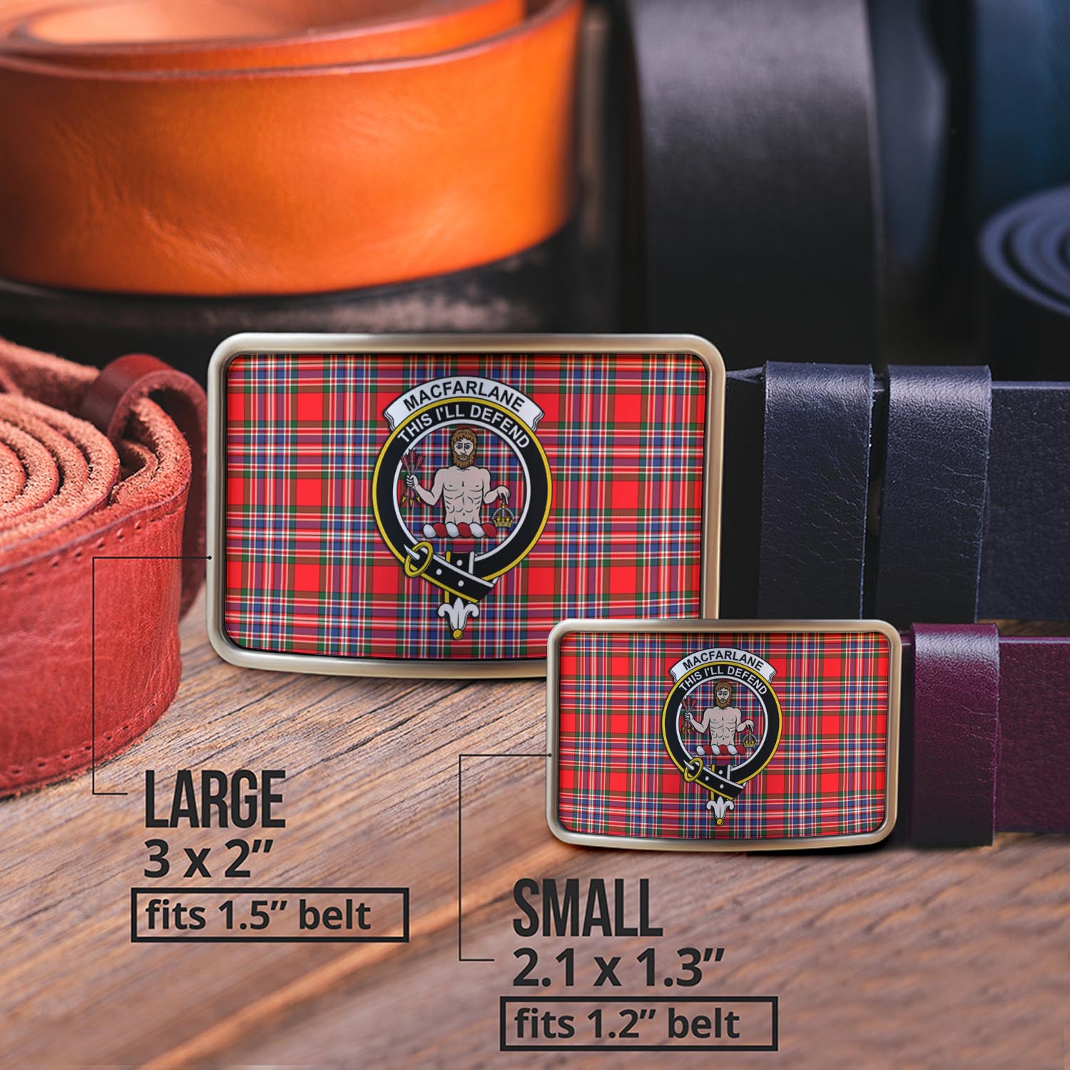 MacFarlane Modern Tartan Belt Buckles with Family Crest - Tartanvibesclothing