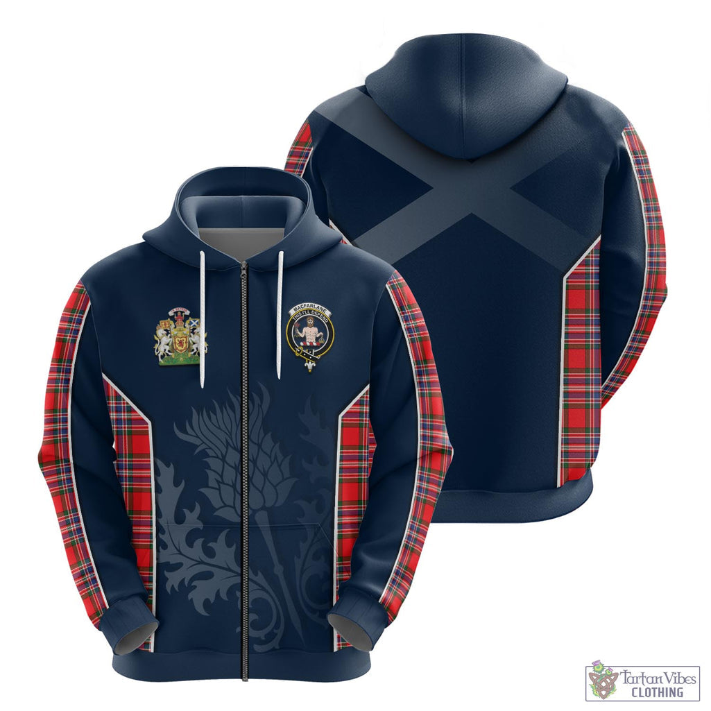Tartan Vibes Clothing MacFarlane Modern Tartan Hoodie with Family Crest and Scottish Thistle Vibes Sport Style
