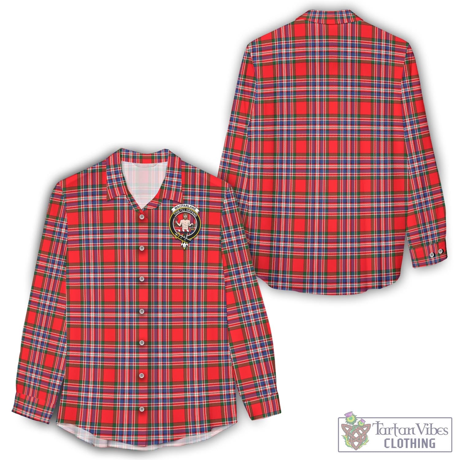 Tartan Vibes Clothing MacFarlane Modern Tartan Womens Casual Shirt with Family Crest