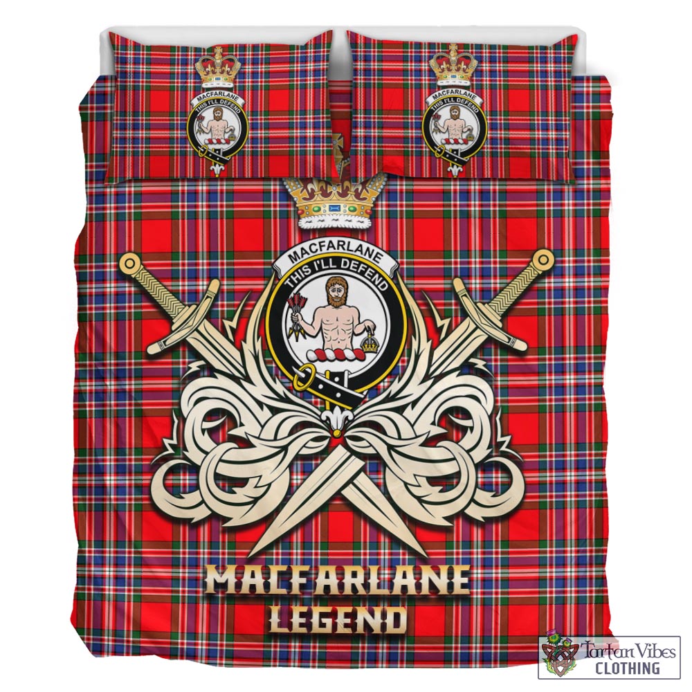 Tartan Vibes Clothing MacFarlane Modern Tartan Bedding Set with Clan Crest and the Golden Sword of Courageous Legacy