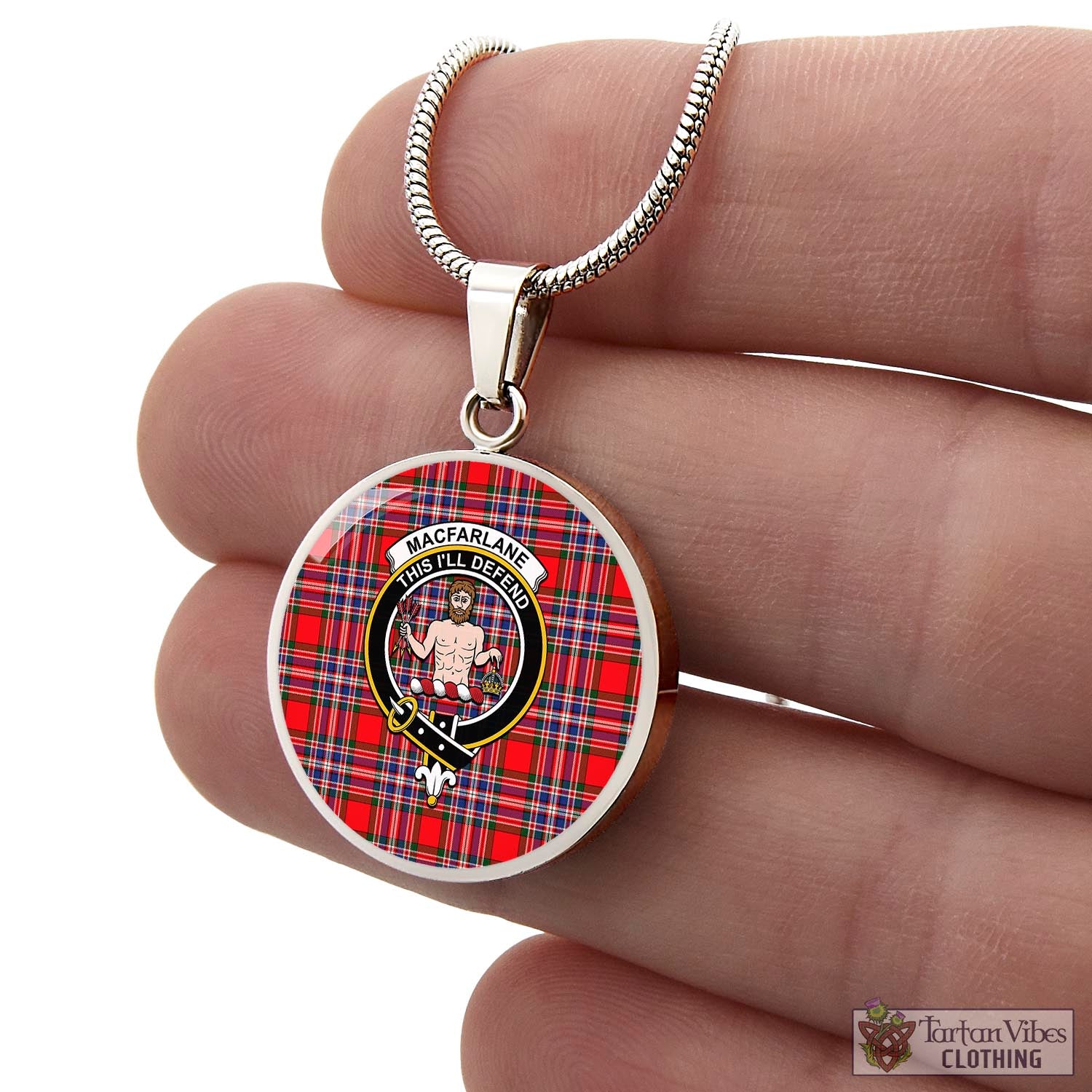 Tartan Vibes Clothing MacFarlane Modern Tartan Circle Necklace with Family Crest