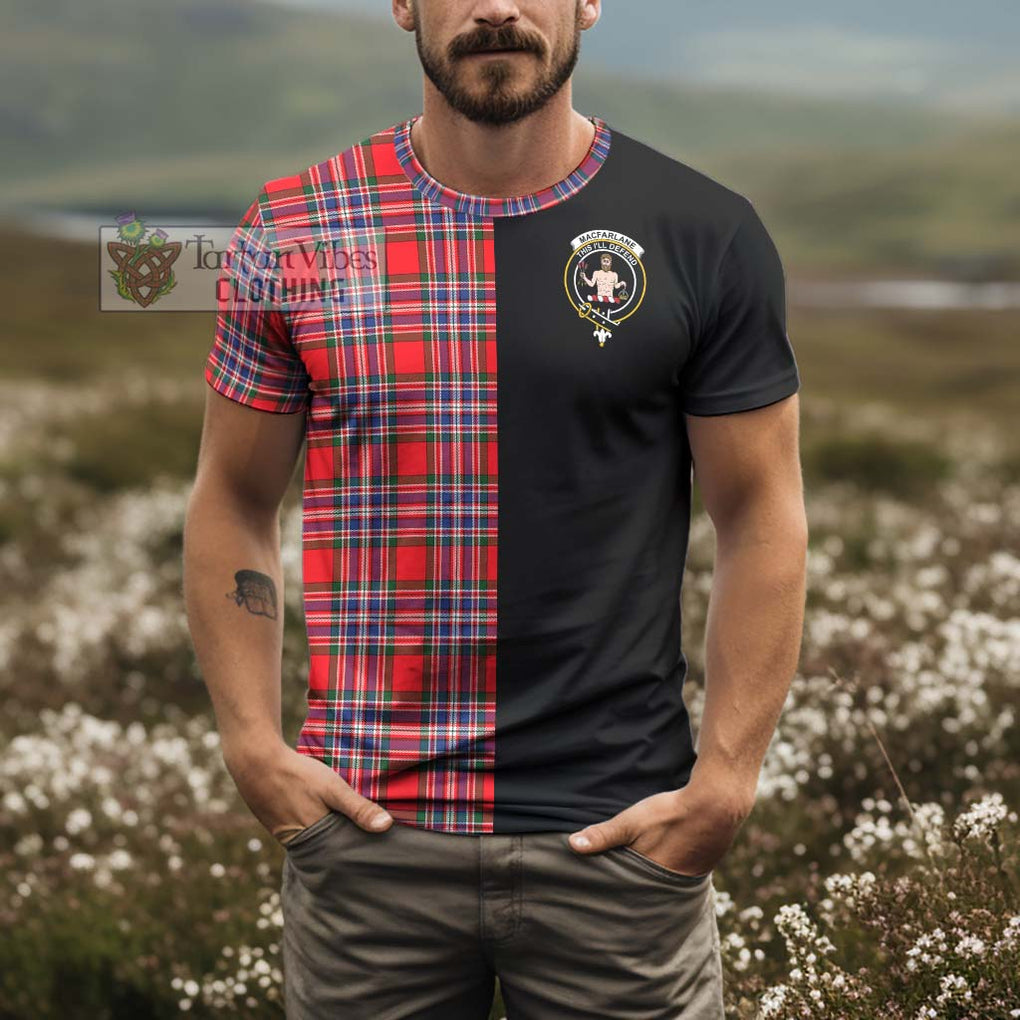 MacFarlane (McFarlane) Tartan T-Shirt with Family Crest and Half Of Me Style - Tartanvibesclothing Shop