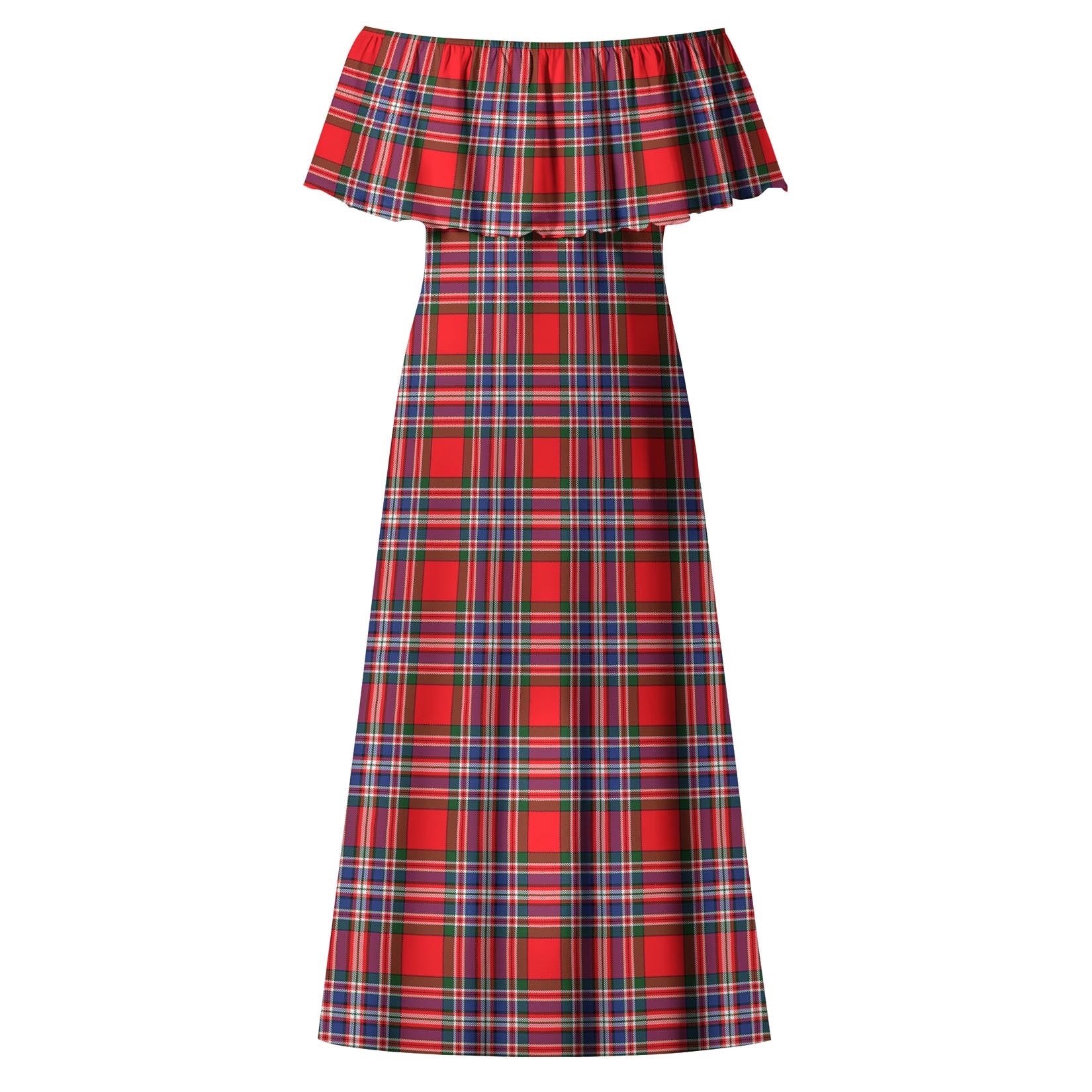 MacFarlane Modern Tartan Off Shoulder Long Dress - Tartanvibesclothing