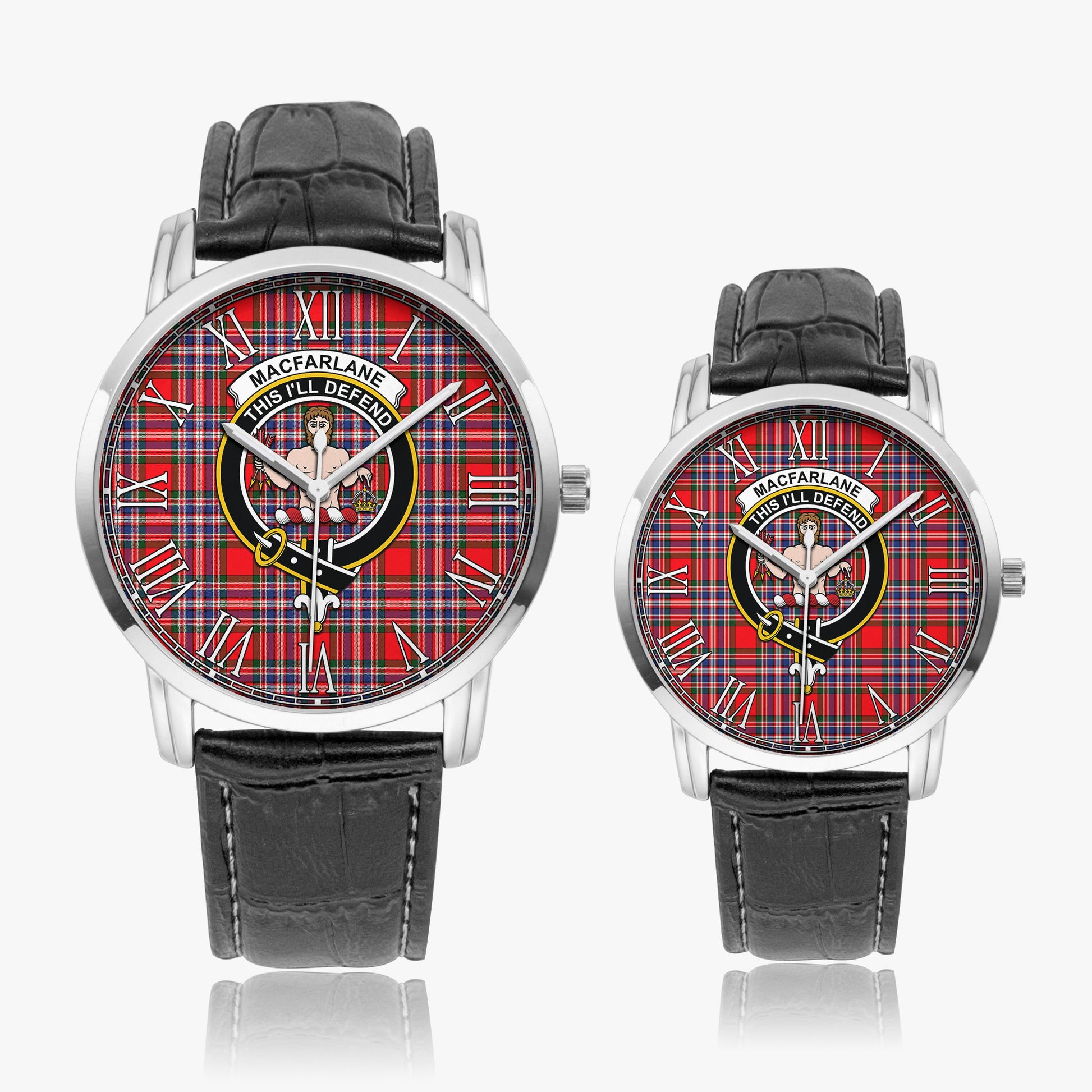 MacFarlane Modern Tartan Family Crest Leather Strap Quartz Watch - Tartanvibesclothing