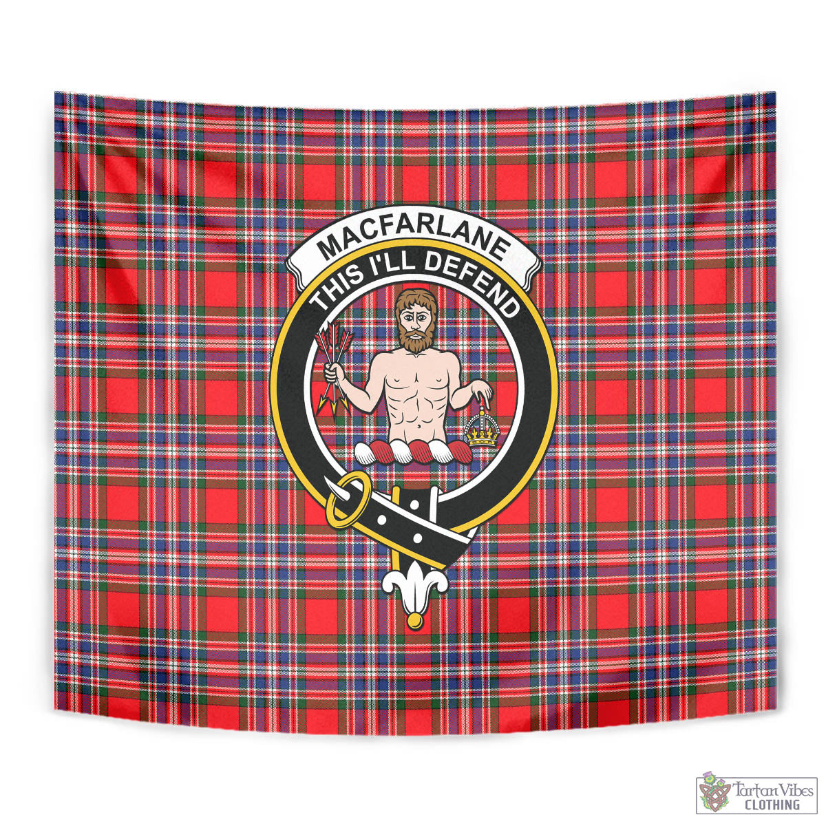 Tartan Vibes Clothing MacFarlane Modern Tartan Tapestry Wall Hanging and Home Decor for Room with Family Crest