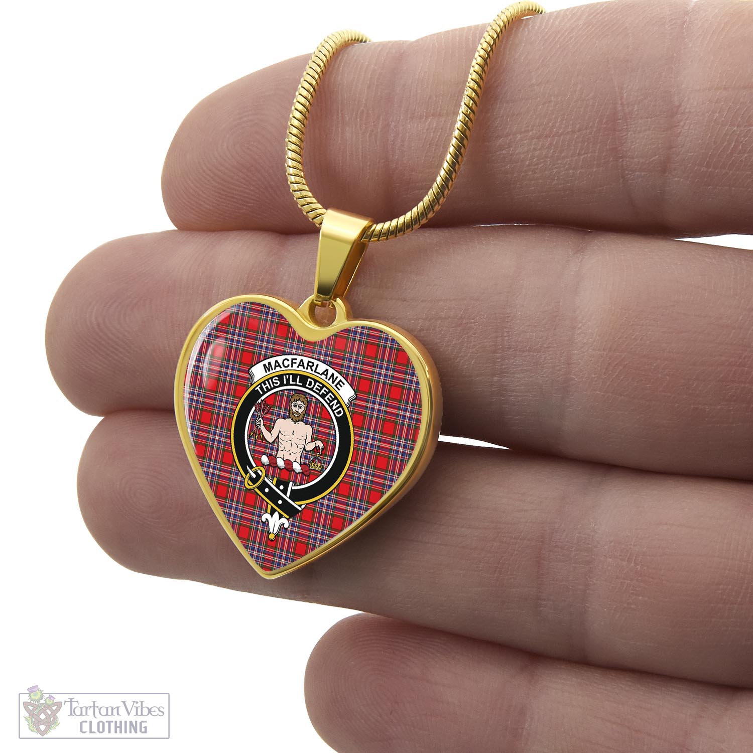 Tartan Vibes Clothing MacFarlane Modern Tartan Heart Necklace with Family Crest