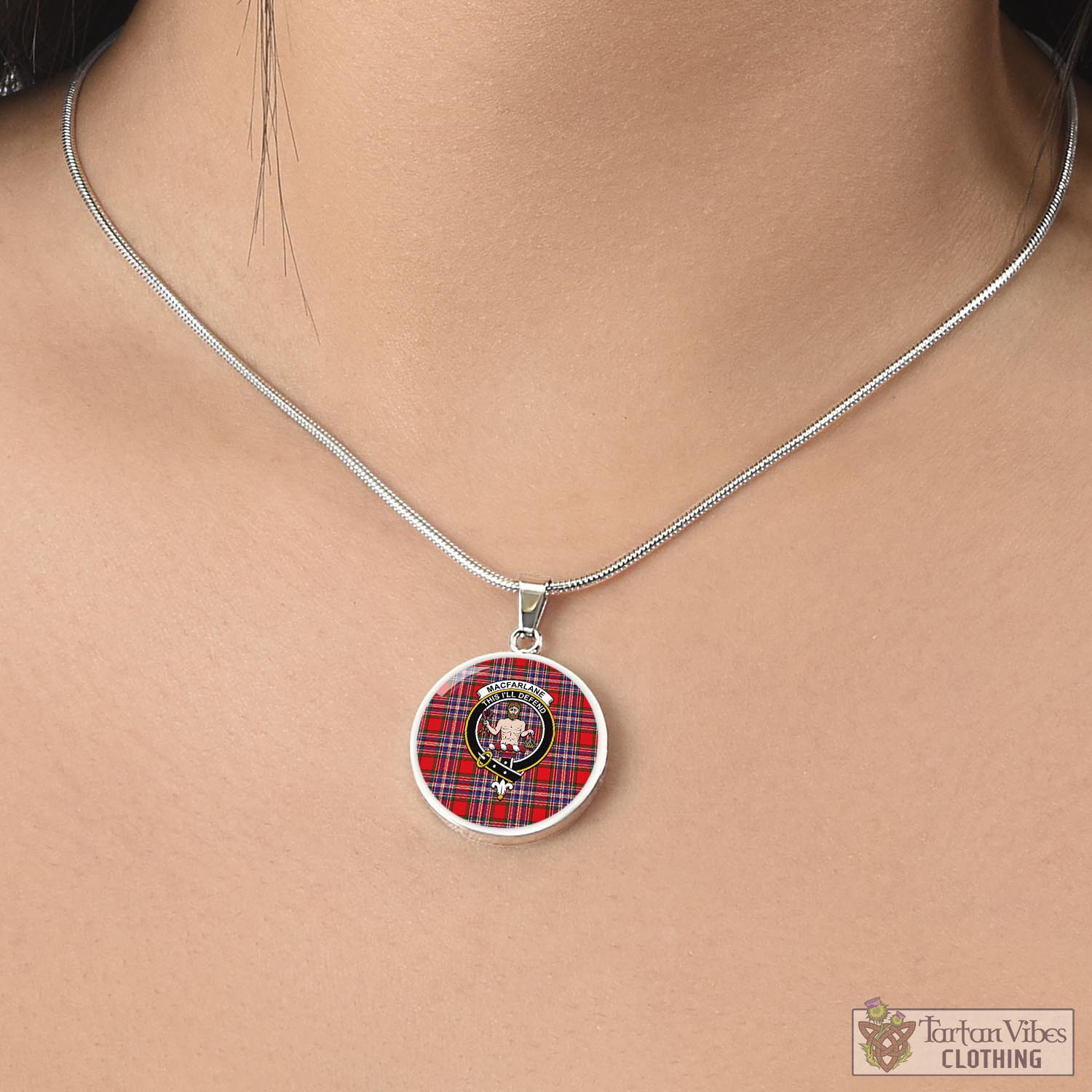 Tartan Vibes Clothing MacFarlane Modern Tartan Circle Necklace with Family Crest