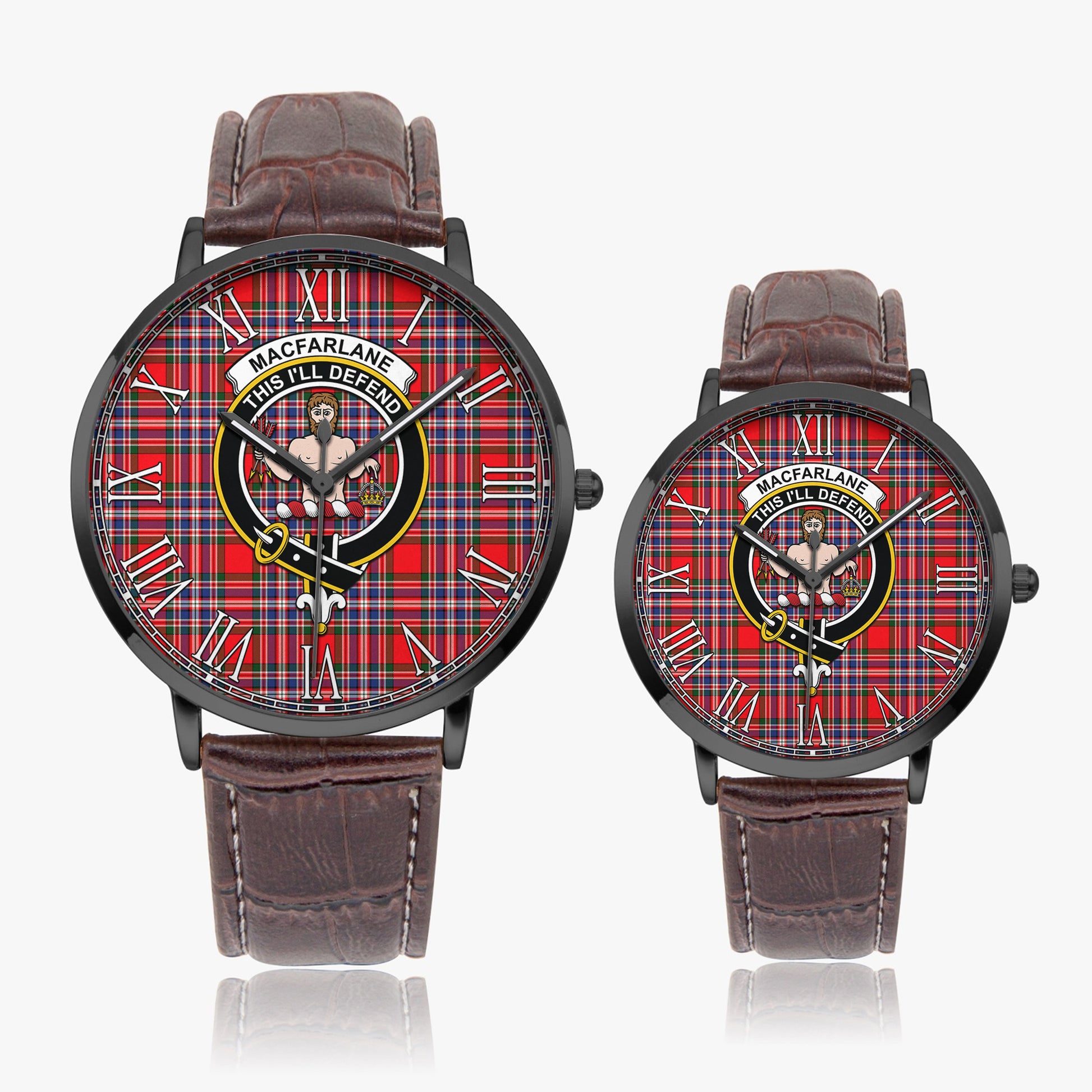 MacFarlane Modern Tartan Family Crest Leather Strap Quartz Watch - Tartanvibesclothing