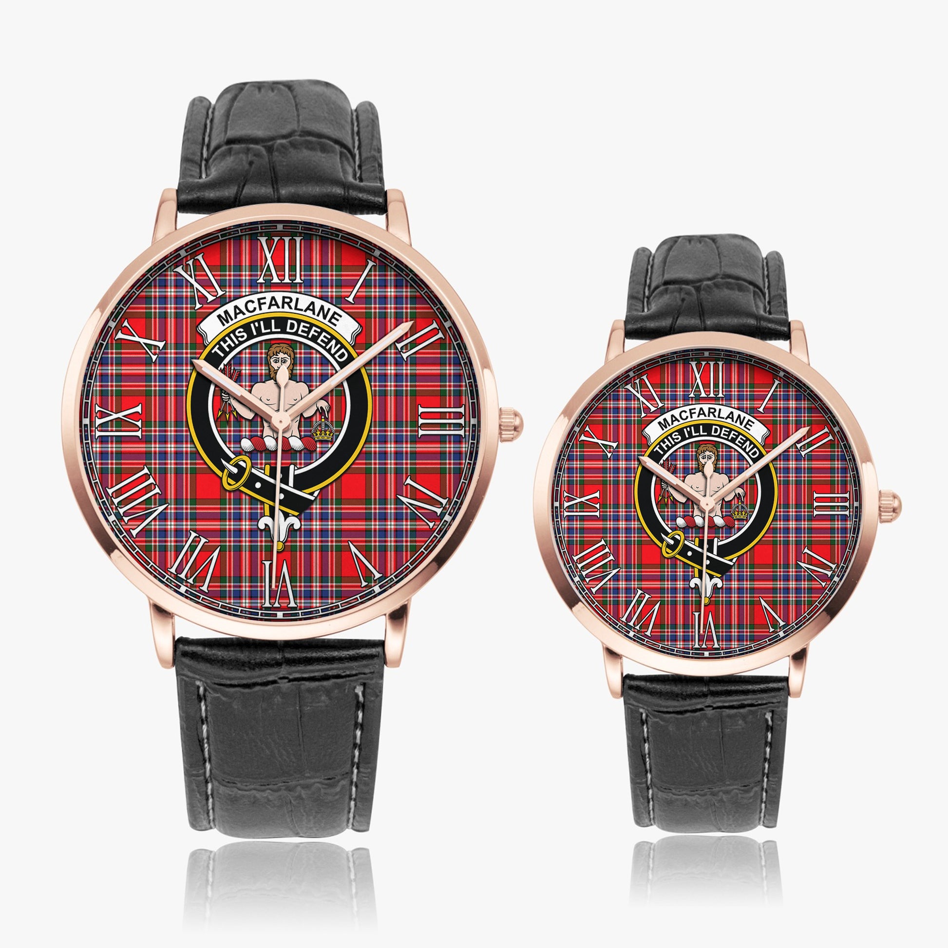 MacFarlane Modern Tartan Family Crest Leather Strap Quartz Watch - Tartanvibesclothing