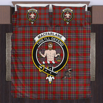 MacFarlane Red Tartan Bedding Set with Family Crest