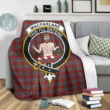 MacFarlane Red Tartan Blanket with Family Crest