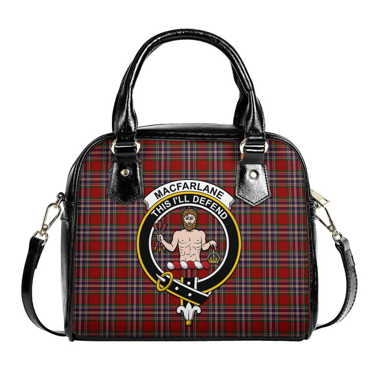 MacFarlane Red Tartan Shoulder Handbags with Family Crest One Size 6*25*22 cm - Tartanvibesclothing