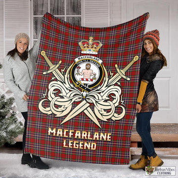 MacFarlane Red Tartan Blanket with Clan Crest and the Golden Sword of Courageous Legacy