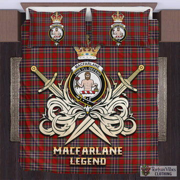 MacFarlane Red Tartan Bedding Set with Clan Crest and the Golden Sword of Courageous Legacy