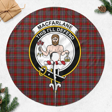 MacFarlane Red Tartan Christmas Tree Skirt with Family Crest