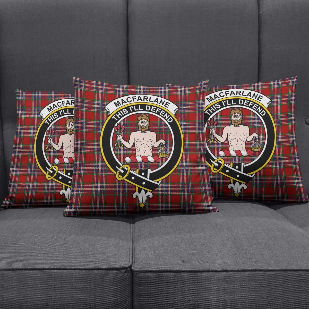 MacFarlane Red Tartan Pillow Cover with Family Crest Square Pillow Cover - Tartanvibesclothing