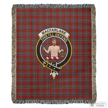 MacFarlane Red Tartan Woven Blanket with Family Crest