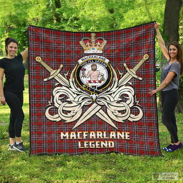 MacFarlane Red Tartan Quilt with Clan Crest and the Golden Sword of Courageous Legacy