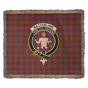 MacFarlane Red Tartan Woven Blanket with Family Crest