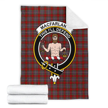 MacFarlane Red Tartan Blanket with Family Crest