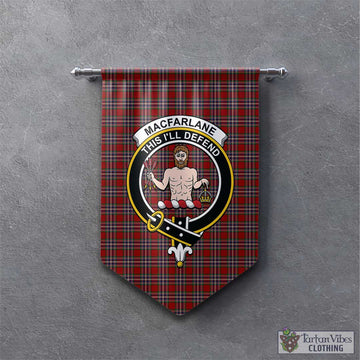 MacFarlane Red Tartan Gonfalon, Tartan Banner with Family Crest