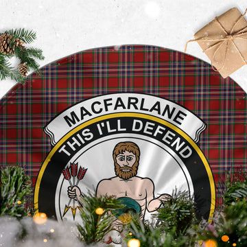 MacFarlane Red Tartan Christmas Tree Skirt with Family Crest