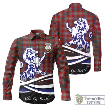 MacFarlane Red Tartan Long Sleeve Button Up Shirt with Alba Gu Brath Regal Lion Emblem