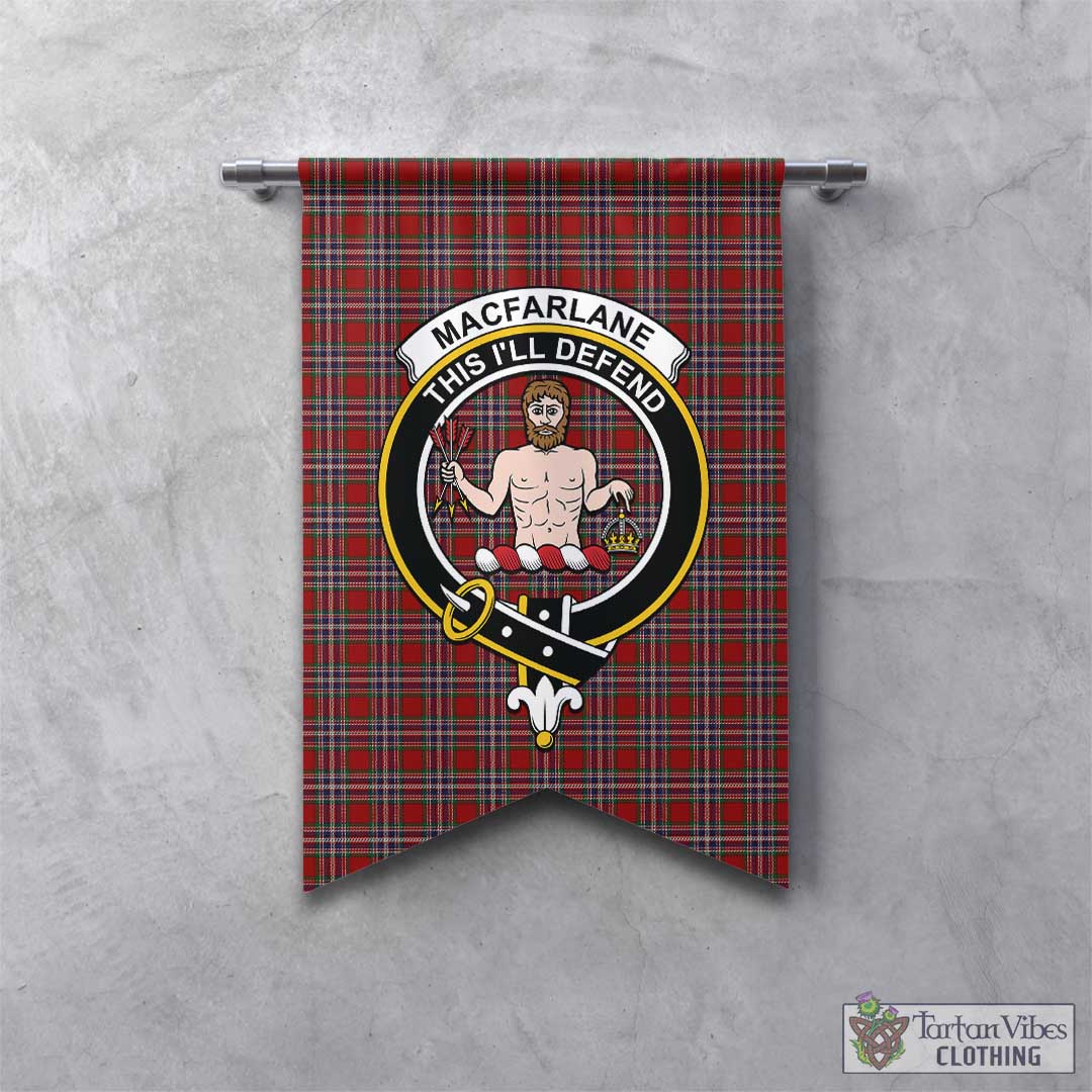 Tartan Vibes Clothing MacFarlane Red Tartan Gonfalon, Tartan Banner with Family Crest