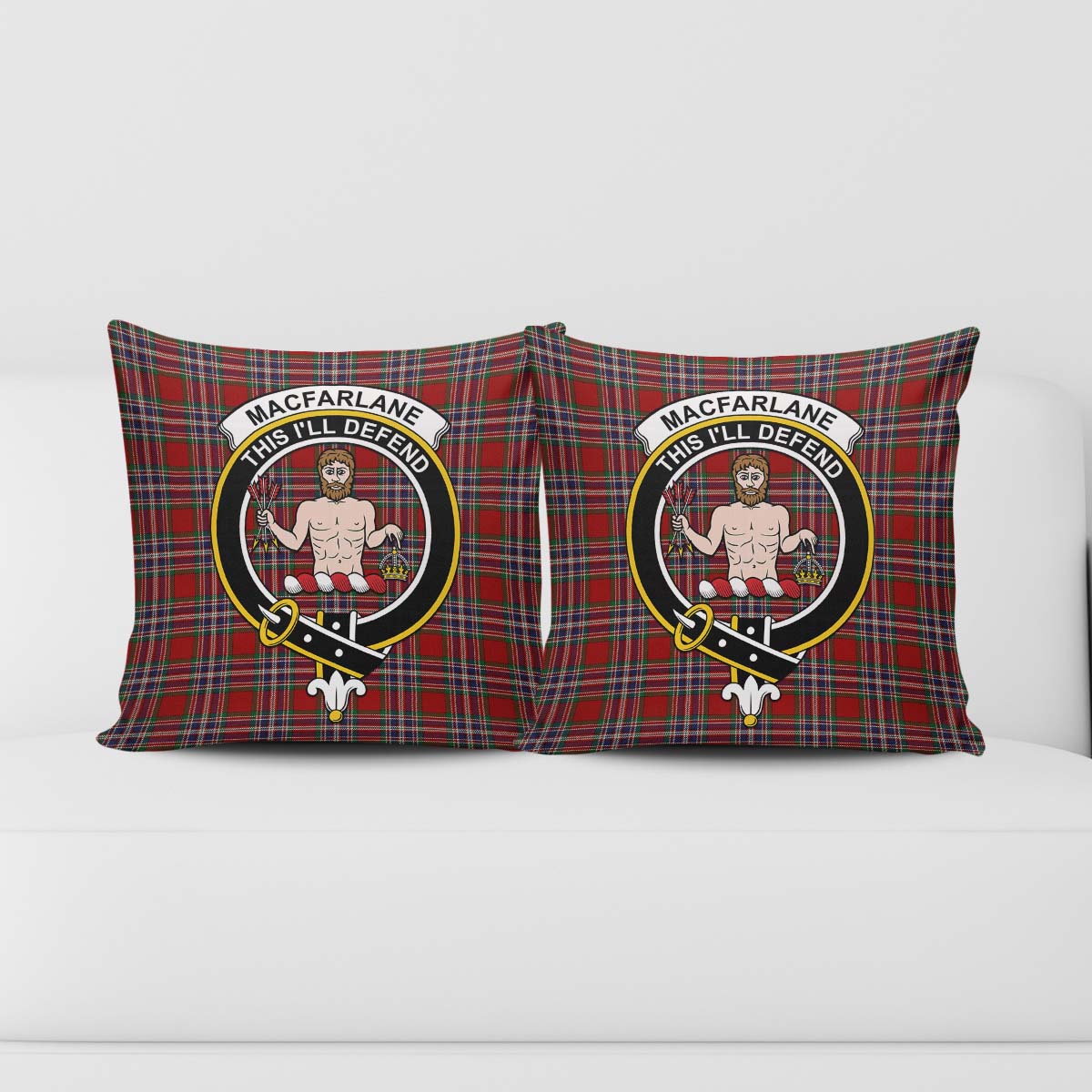 MacFarlane Red Tartan Pillow Cover with Family Crest - Tartanvibesclothing
