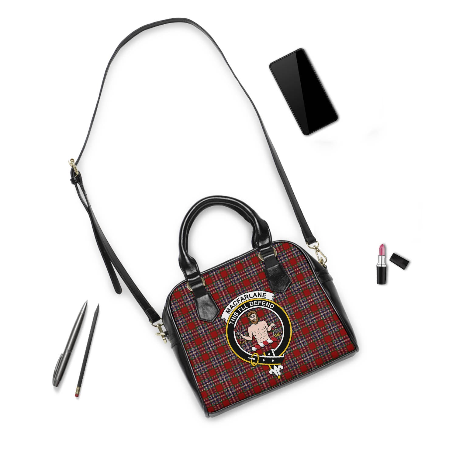 MacFarlane Red Tartan Shoulder Handbags with Family Crest - Tartanvibesclothing