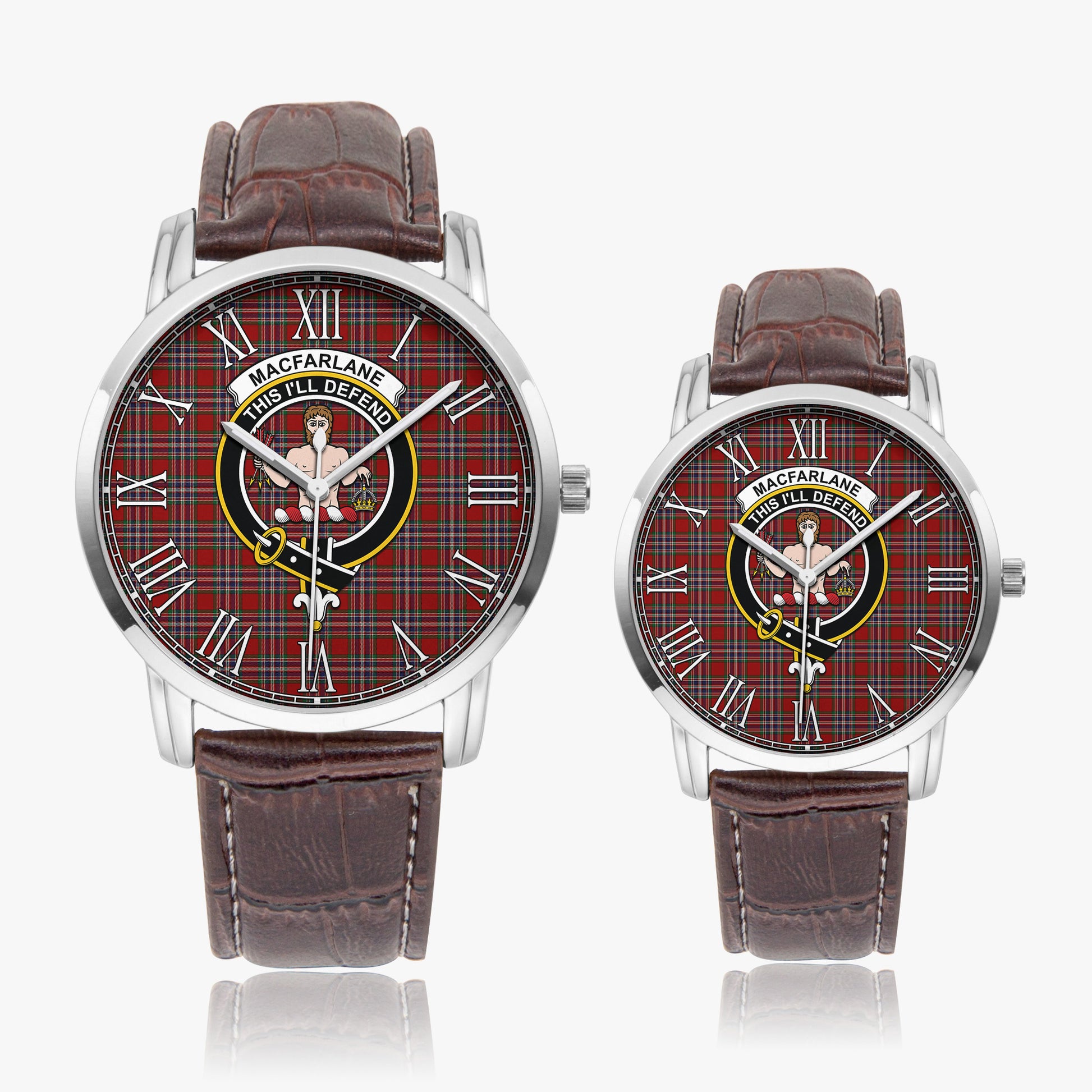 MacFarlane Red Tartan Family Crest Leather Strap Quartz Watch - Tartanvibesclothing