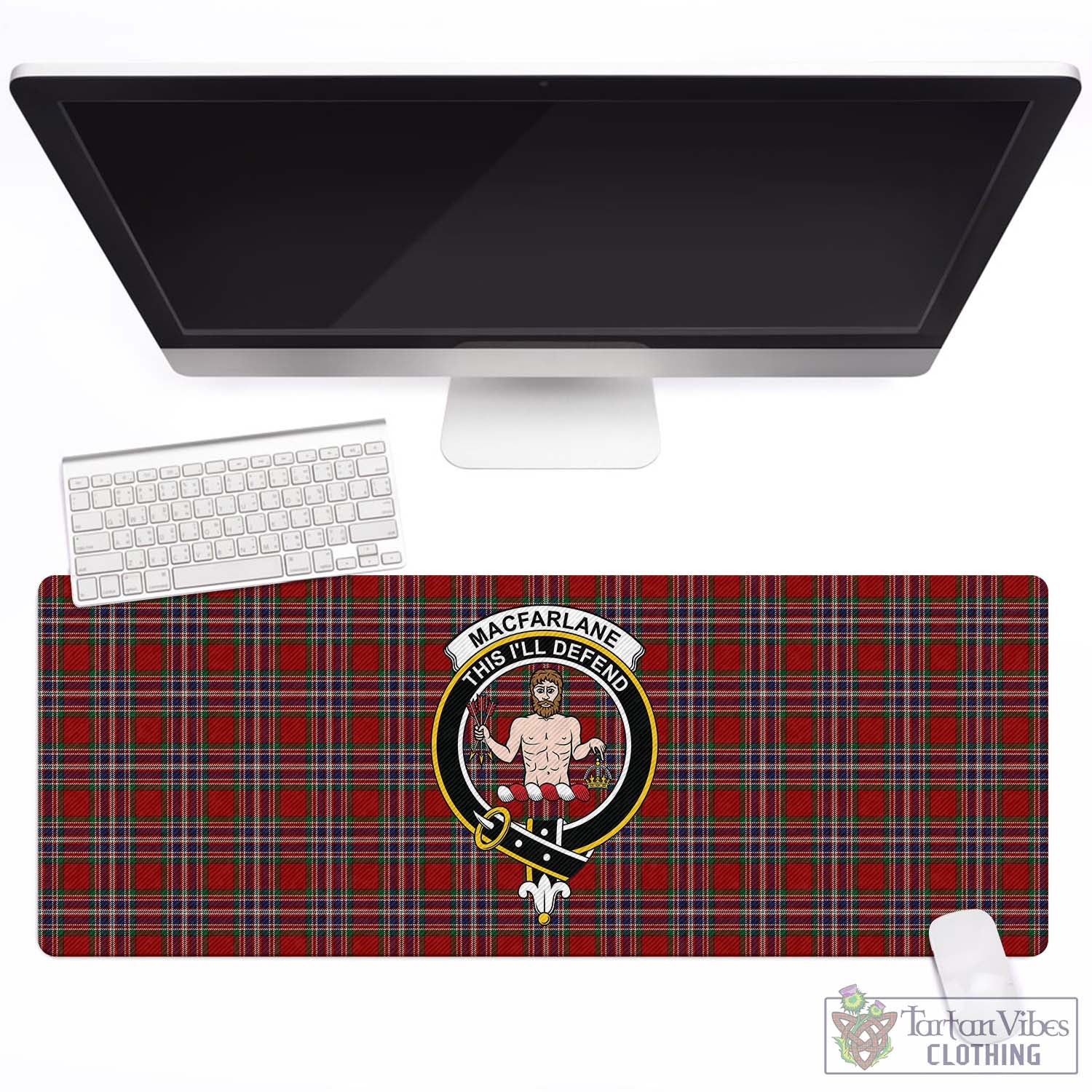 Tartan Vibes Clothing MacFarlane Red Tartan Mouse Pad with Family Crest