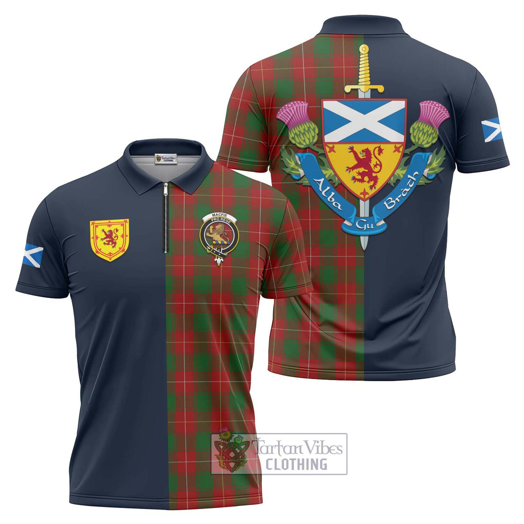 Tartan Vibes Clothing MacFie Tartan Zipper Polo Shirt with Scottish Lion Royal Arm Half Style