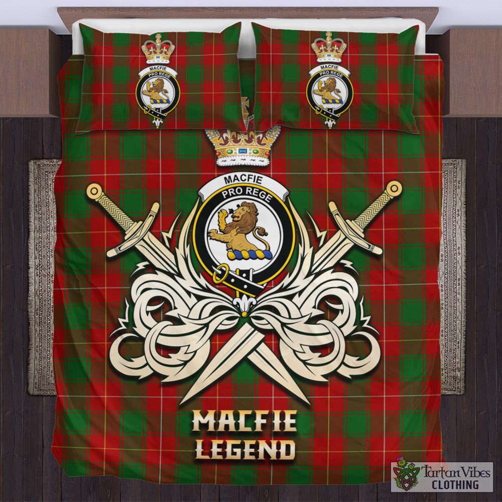 Tartan Vibes Clothing MacFie Tartan Bedding Set with Clan Crest and the Golden Sword of Courageous Legacy