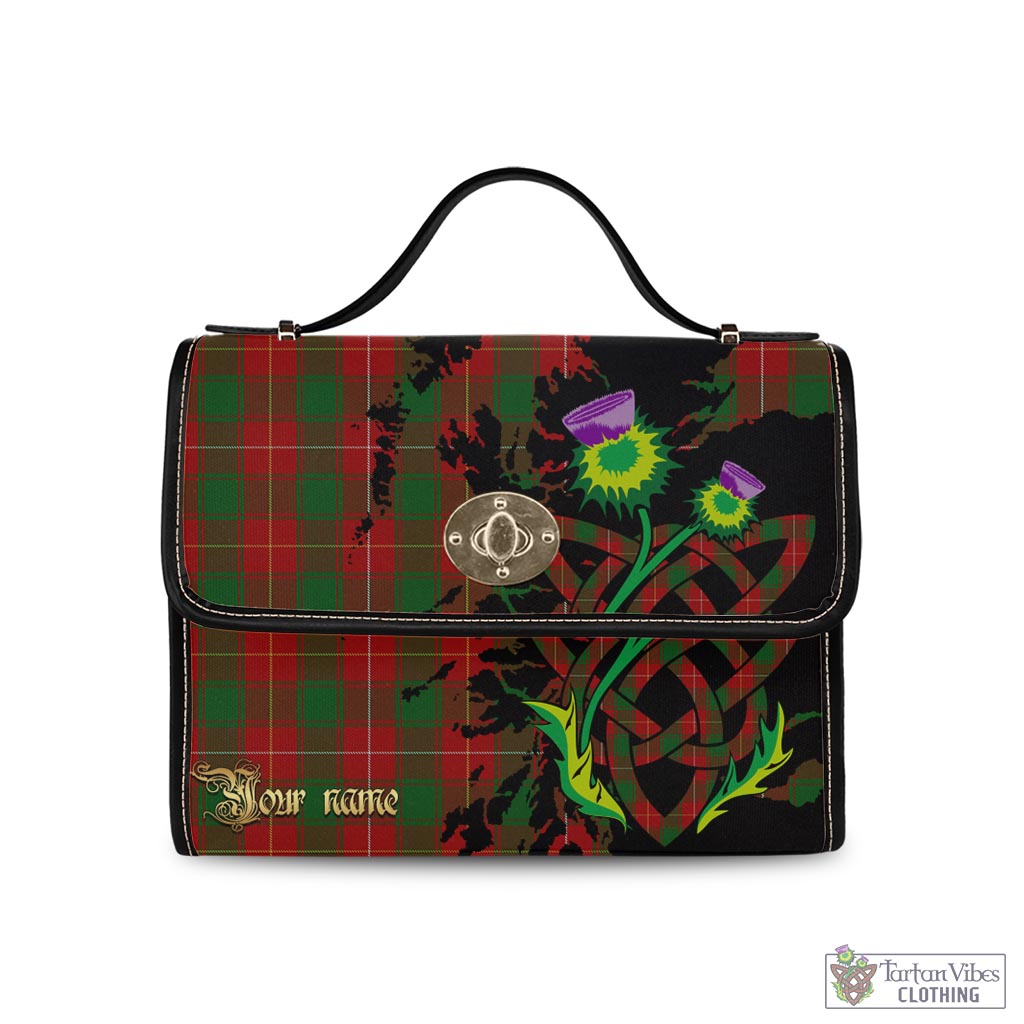 MacFie (McFie) Tartan Waterproof Canvas Bag with Scotland Map and Thistle Celtic Accents Black Leather Strap One Size 10.5*20*27cm - Tartan Vibes Clothing