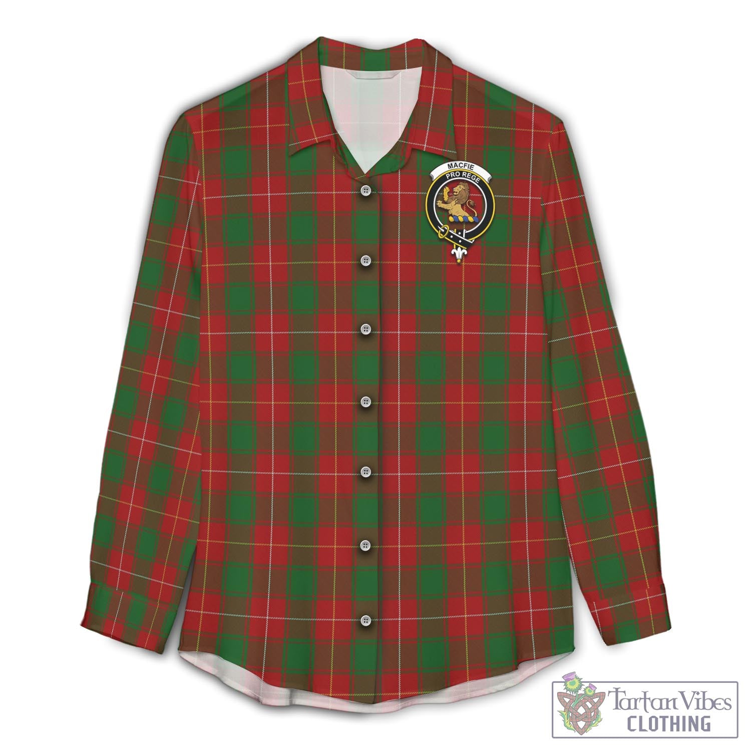 Tartan Vibes Clothing MacFie Tartan Womens Casual Shirt with Family Crest