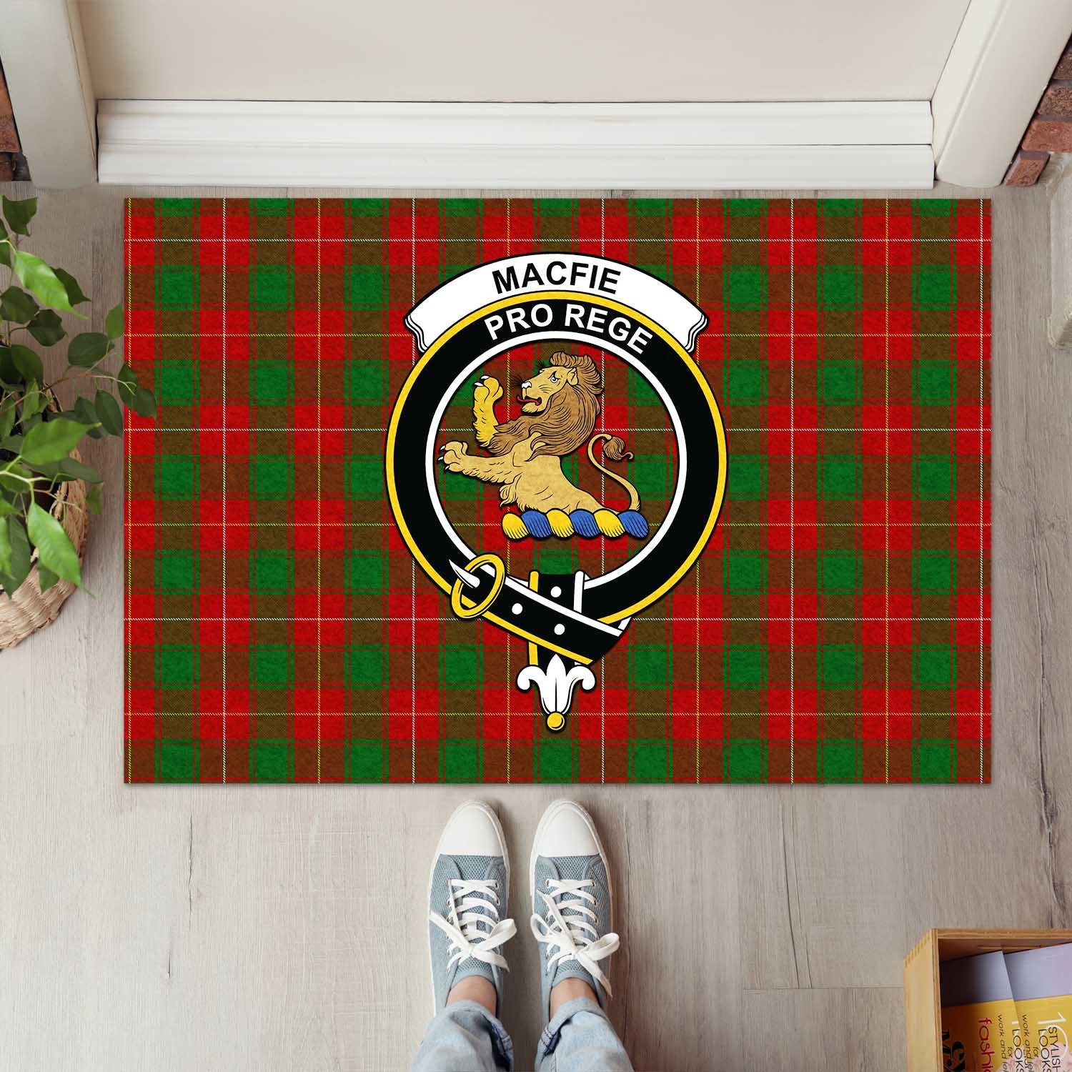 MacFie Tartan Door Mat with Family Crest - Tartanvibesclothing