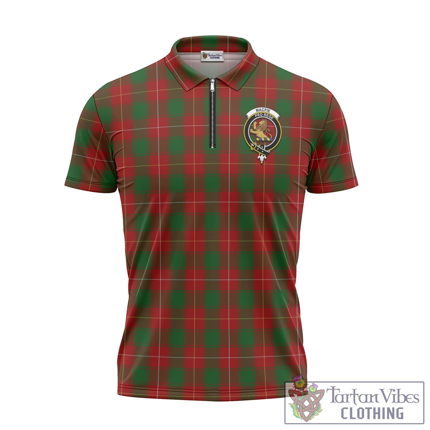 Tartan Vibes Clothing MacFie Tartan Zipper Polo Shirt with Family Crest