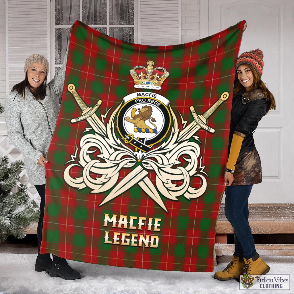 Tartan Vibes Clothing MacFie Tartan Blanket with Clan Crest and the Golden Sword of Courageous Legacy