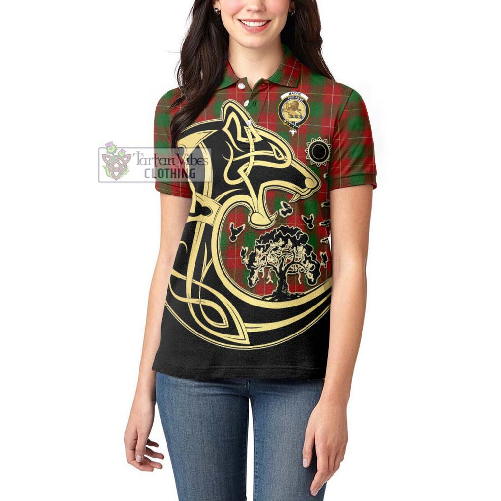 MacFie (McFie) Tartan Women's Polo Shirt with Family Crest Celtic Wolf Style - Tartanvibesclothing Shop