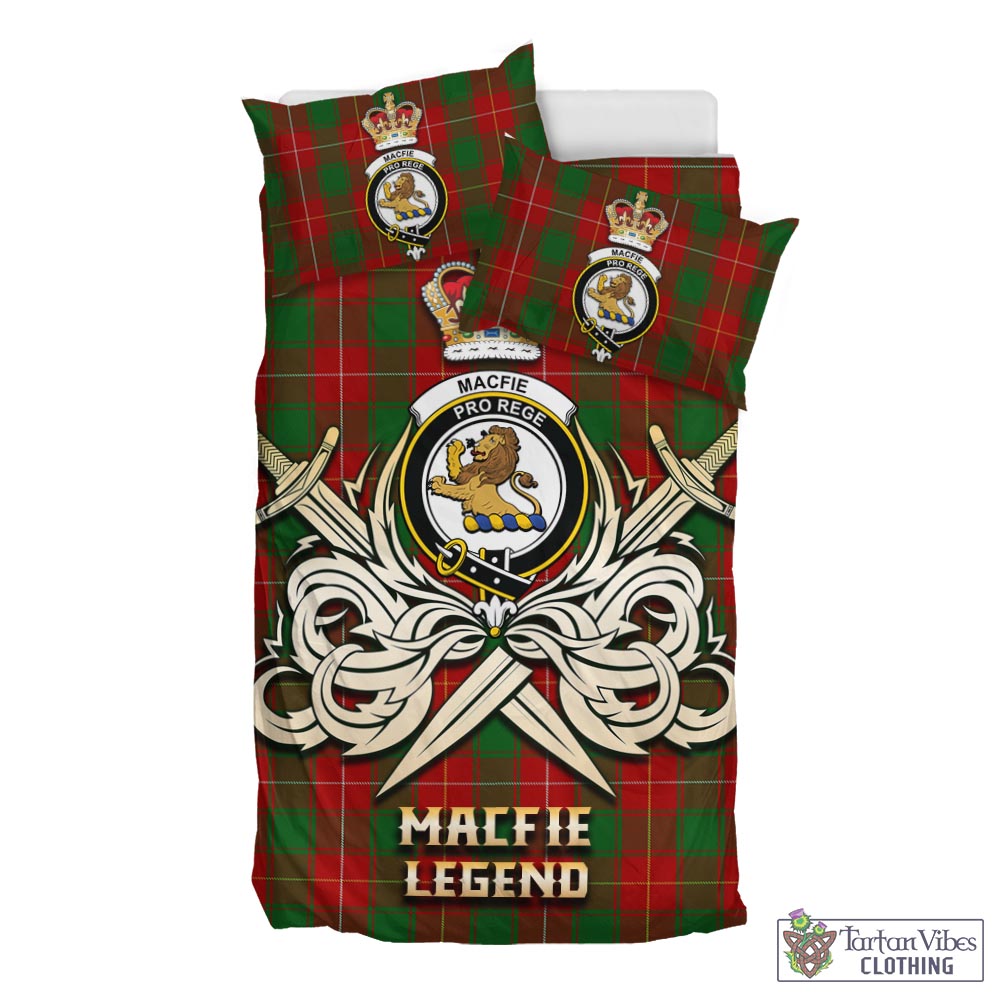 Tartan Vibes Clothing MacFie Tartan Bedding Set with Clan Crest and the Golden Sword of Courageous Legacy