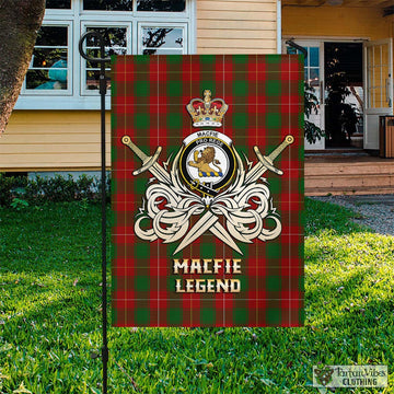 MacFie (McFie) Tartan Garden Flag with Clan Crest and the Golden Sword of Courageous Legacy