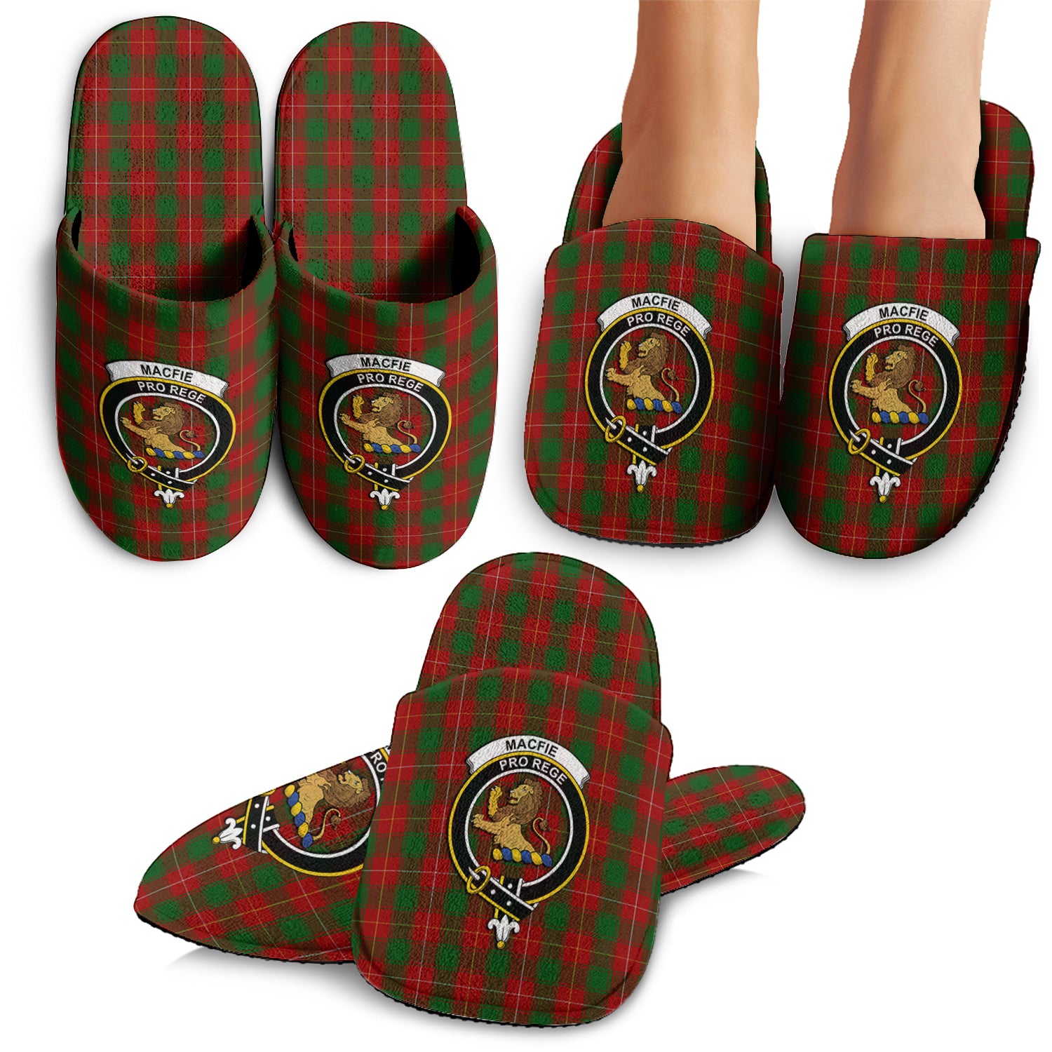 MacFie Tartan Home Slippers with Family Crest - Tartanvibesclothing