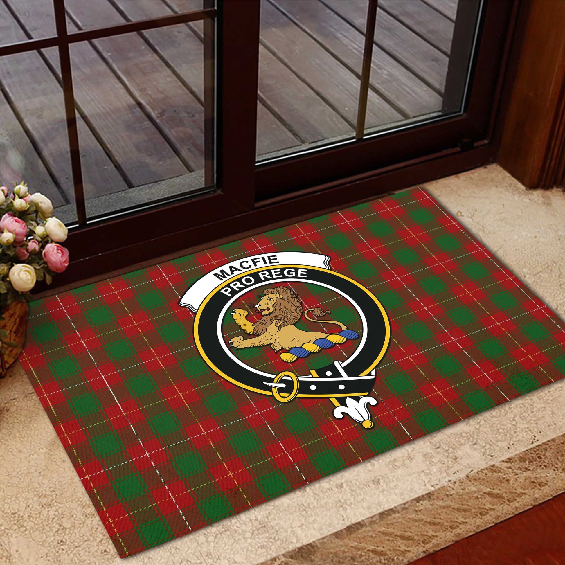 MacFie Tartan Door Mat with Family Crest - Tartanvibesclothing