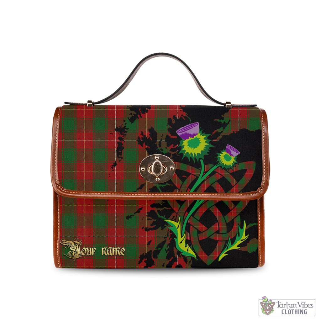MacFie (McFie) Tartan Waterproof Canvas Bag with Scotland Map and Thistle Celtic Accents Brown Leather Strap One Size 10.5*20*27cm - Tartan Vibes Clothing
