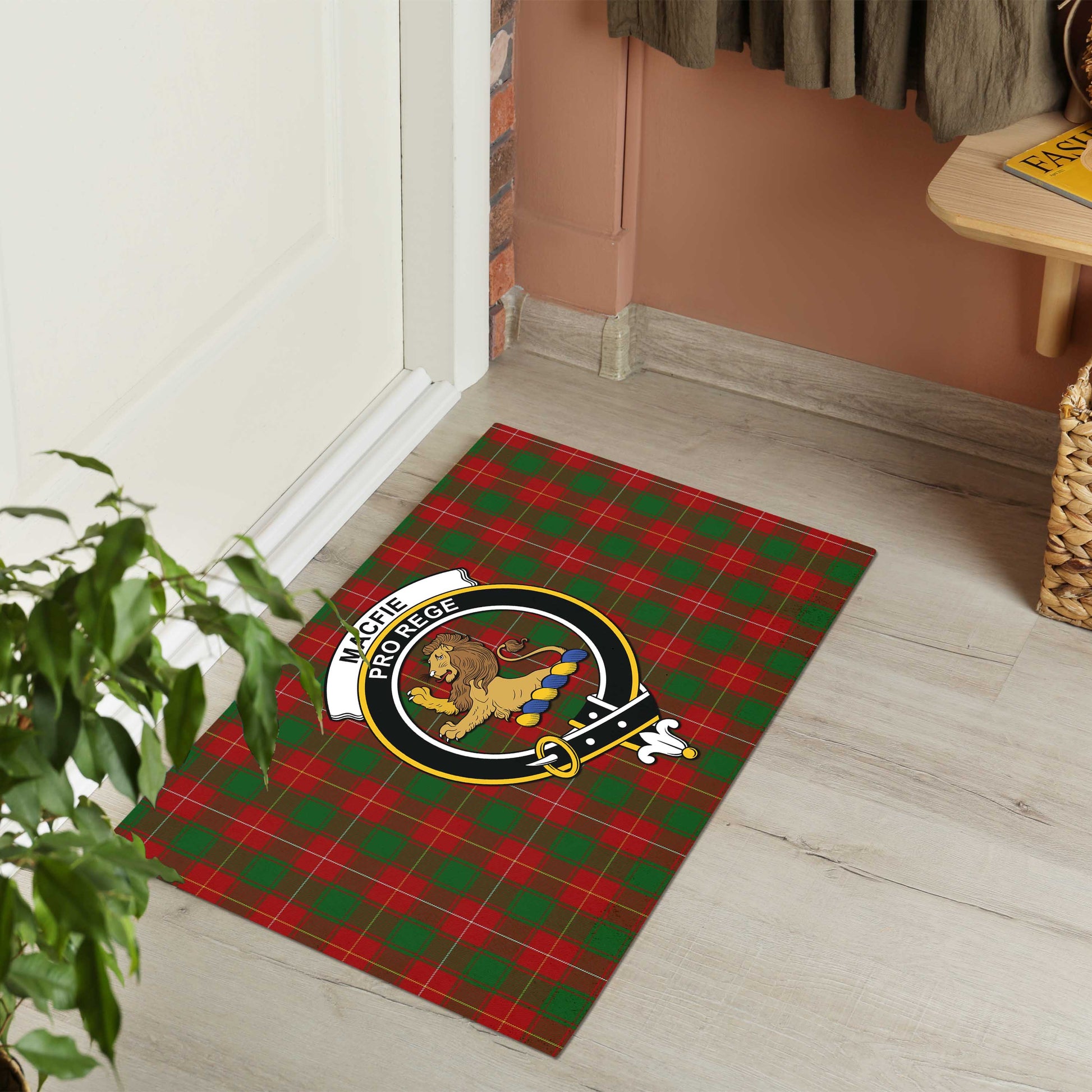 MacFie Tartan Door Mat with Family Crest - Tartanvibesclothing