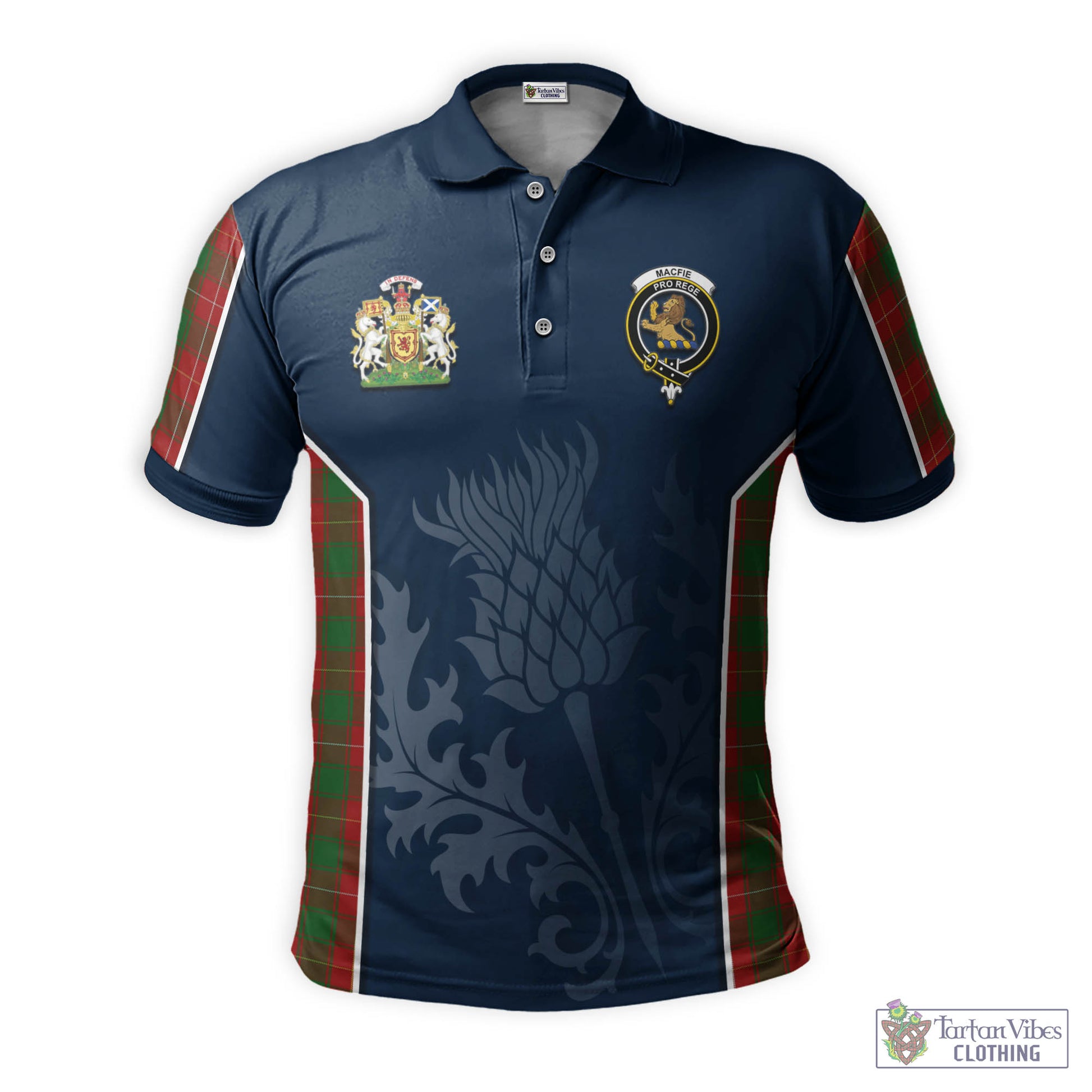 Tartan Vibes Clothing MacFie Tartan Men's Polo Shirt with Family Crest and Scottish Thistle Vibes Sport Style