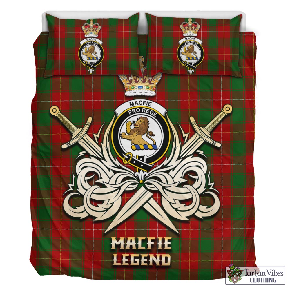 Tartan Vibes Clothing MacFie Tartan Bedding Set with Clan Crest and the Golden Sword of Courageous Legacy